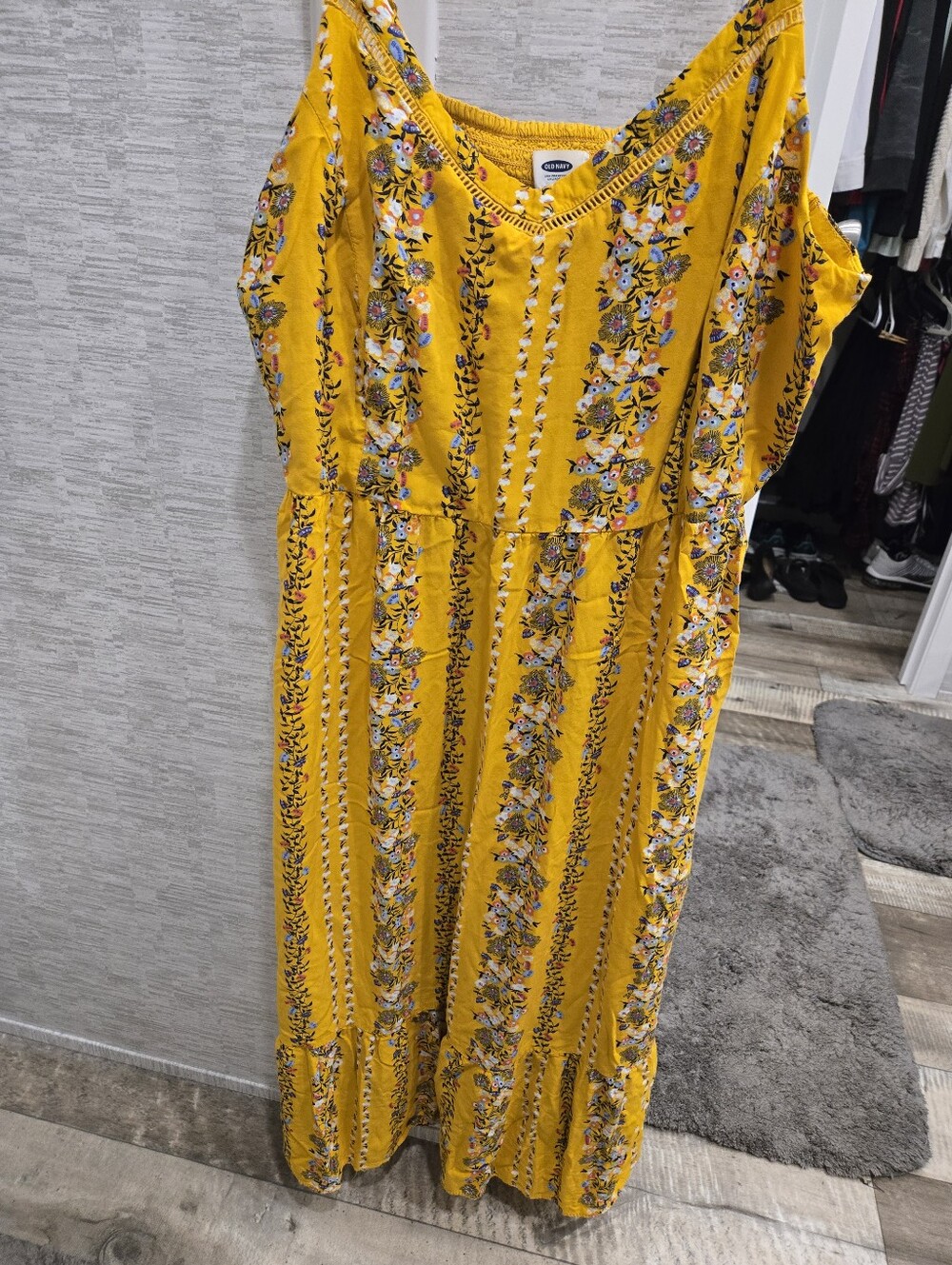 Old Navy Yellow Floral Maxi Dress with Blue Accent